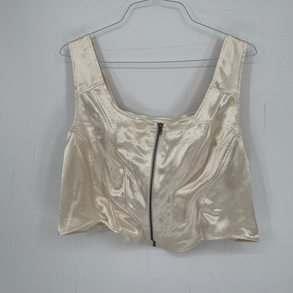 Future Collective Women's Ivory Satin Corset Zip Front Crop Top Size 16W/18W
